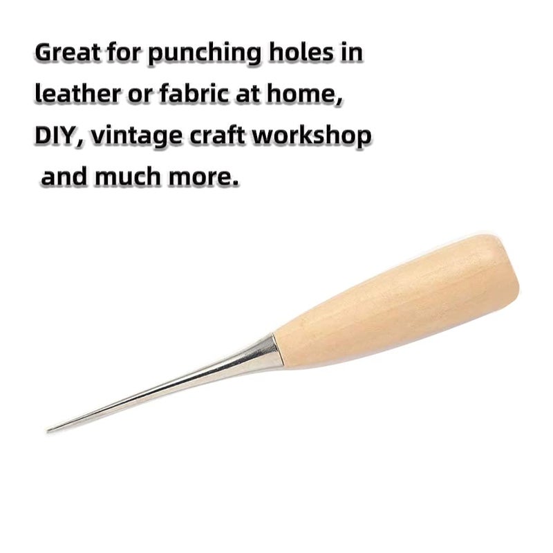 WUTA Leather Craft Awl Tools Leather Hole Punch Tool Sewing Punching Hole Maker Stitching Over Stitch Wood Handle 3 Packs - Image 2